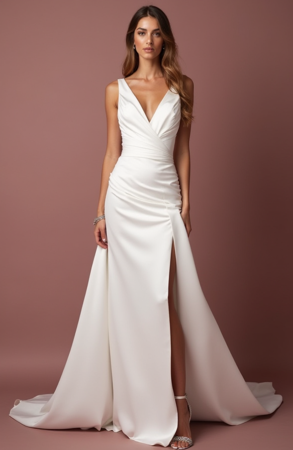 Romantic White A-Line Gown with a Soft Silk Satin Skirt for Luxury