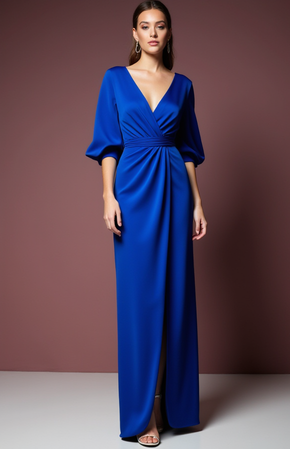 Sexy Blue Evening Dress and Prom Gown with a Fitted Skirt and Lace Bodice