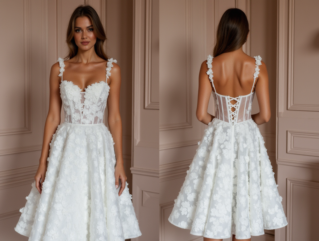 Chic Short Wedding Dress and Mini Dress with a Feathered Skirt for a Unique Touch