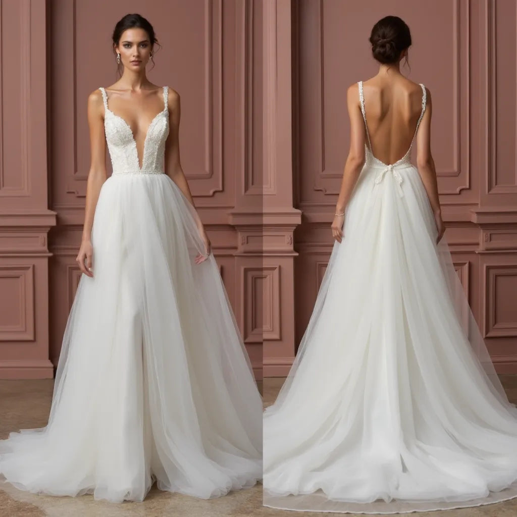 A-Line Bridal Gown with Lace Details for a Romantic Touch