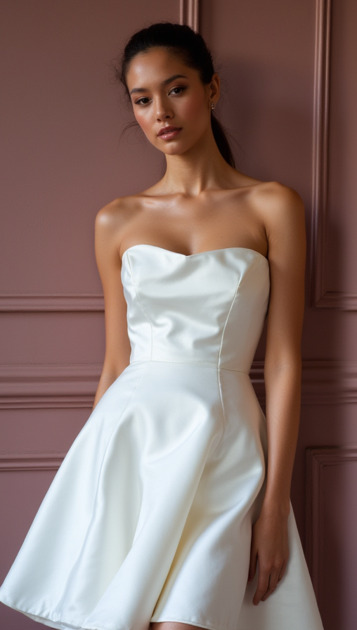 Minimalist Mini Short Wedding Dress with a Clean Silhouette for a Timeless Look