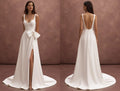 A-Line Bridal Dress with a Deep V-Neck for a Chic and Modern Bride