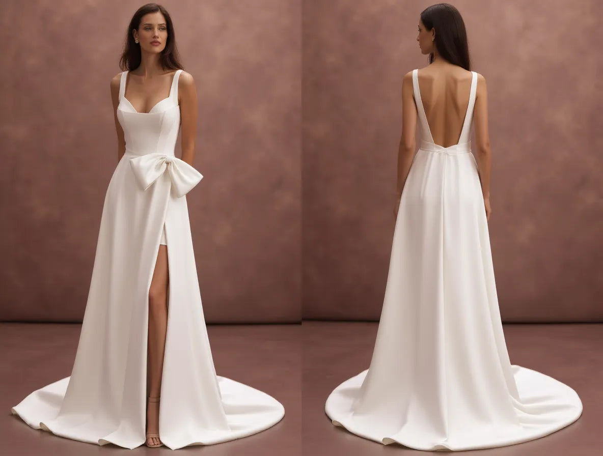 A-Line Bridal Dress with a Deep V-Neck for a Chic and Modern Bride