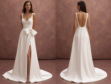 A-Line Bridal Dress with a Deep V-Neck for a Chic and Modern Bride