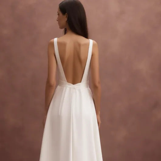 A-Line Bridal Dress with a Deep V-Neck for a Chic and Modern Bride