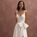 A-Line Bridal Dress with a Deep V-Neck for a Chic and Modern Bride