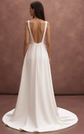 A-Line Bridal Dress with a Deep V-Neck for a Chic and Modern Bride