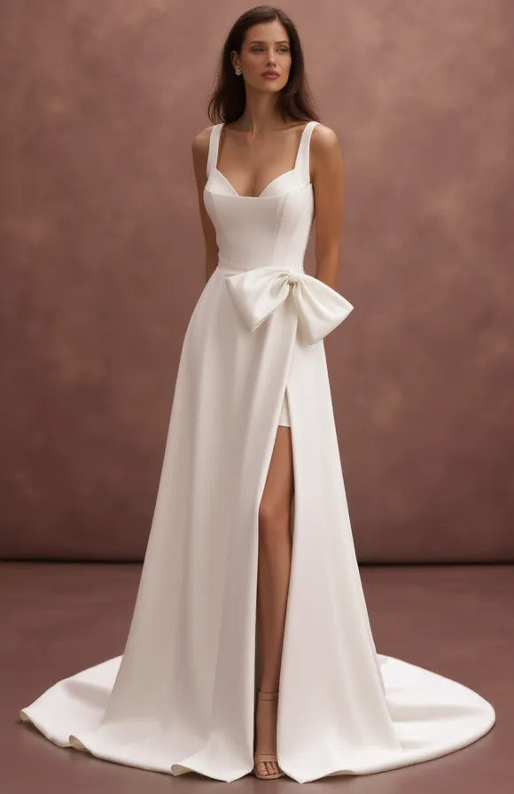 A-Line Bridal Dress with a Deep V-Neck for a Chic and Modern Bride