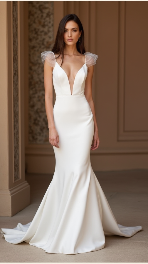 White Mermaid Wedding Dress with a Dramatic Back for a Bold Bridal Statement