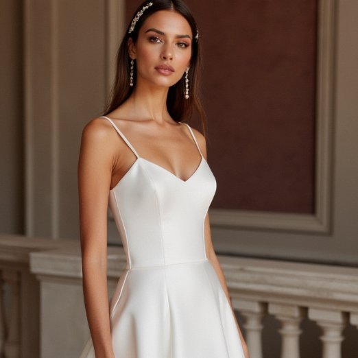 A-Line White Wedding Dress with a Simple V-neck for a Modern Look