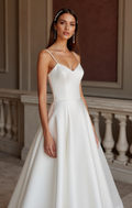 A-Line White Wedding Dress with a Simple V-neck for a Modern Look