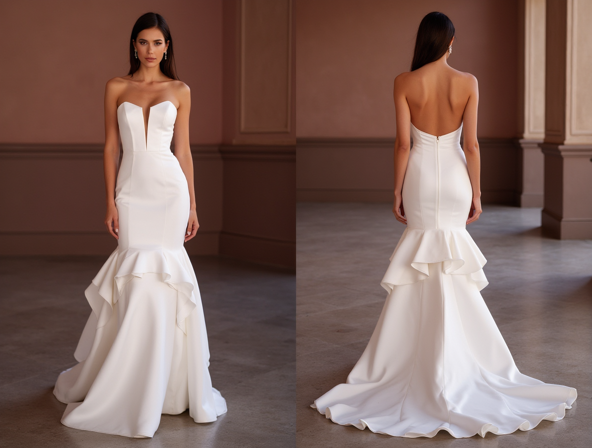 Sophisticated Mermaid Wedding Dress with a Sheer Lace Bodice for Elegance