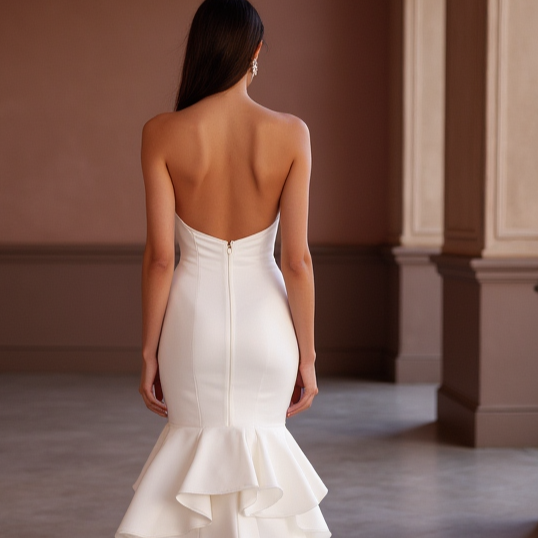 Sophisticated Mermaid Wedding Dress with a Sheer Lace Bodice for Elegance