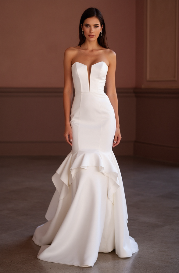 Sophisticated Mermaid Wedding Dress with a Sheer Lace Bodice for Elegance