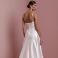 Stunning A-Line Bridal Gown with a Flowing Train for a Majestic Look