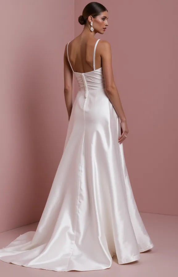 Stunning A-Line Bridal Gown with a Flowing Train for a Majestic Look