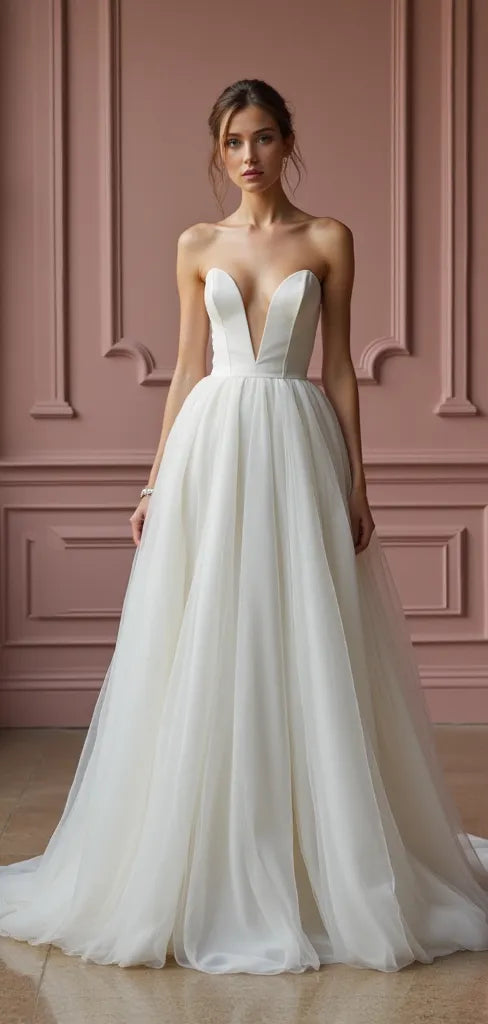 A-Line Wedding Dress with a Long Train for a Grand Bridal Entrance