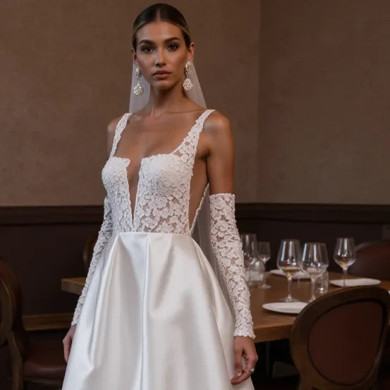 Beautiful A-Line Wedding Dress with Beaded Details for Extra Sparkle