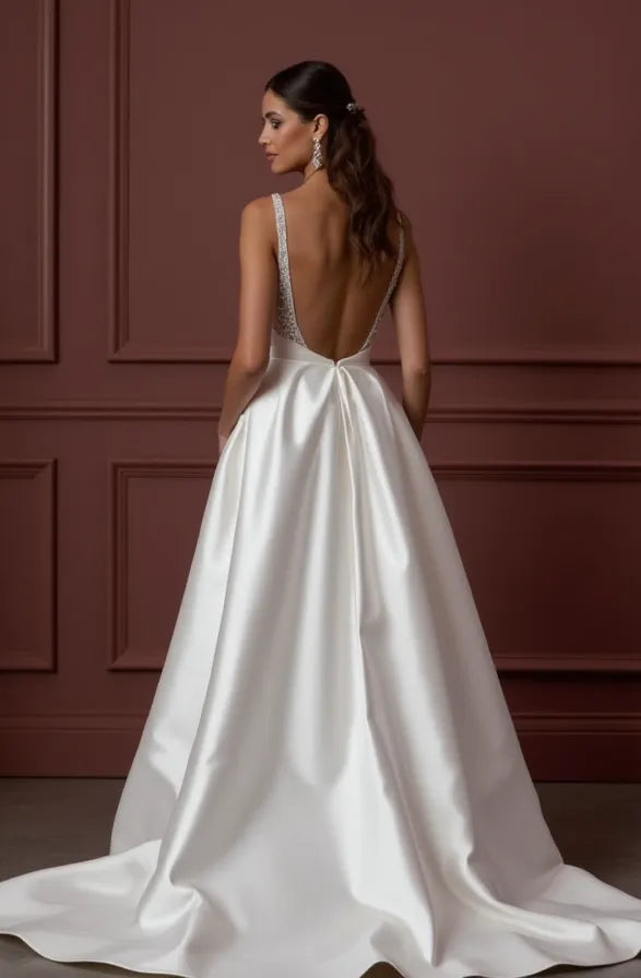 A-Line Wedding Dress with a Long Lace Train for a Dramatic Look