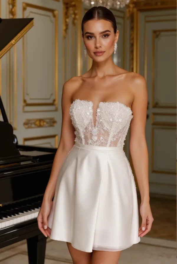 Stunning Short Wedding Dress and Mini Dress with a Satin Finish for a Luxurious Look