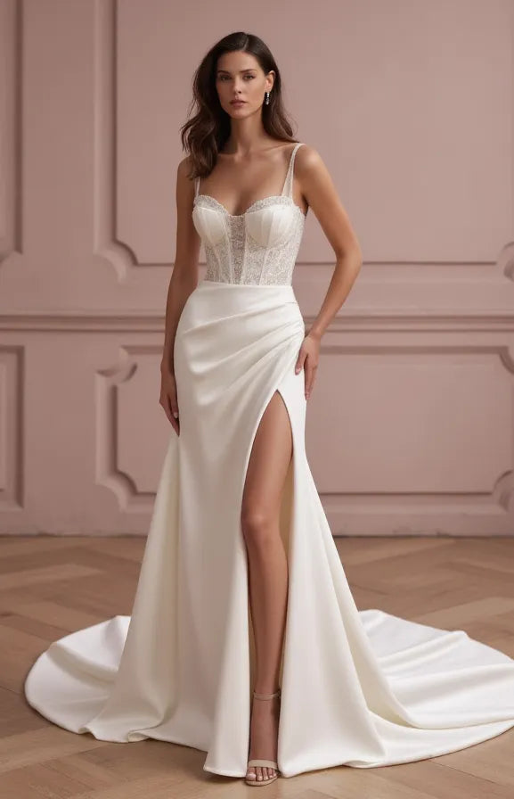 Elegant A-Line Bridal Gown with a Sheer Bodice for a Modern Twist