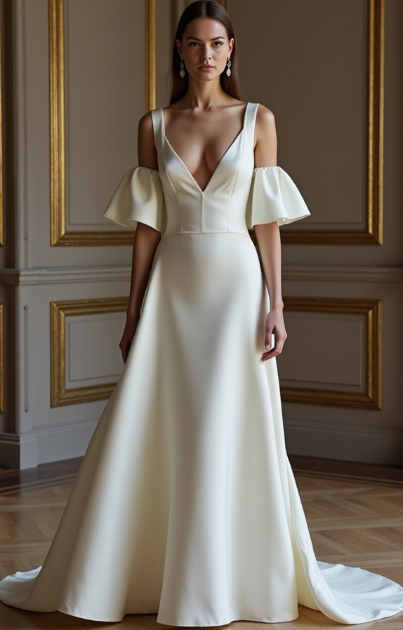A-Line White Wedding Dress with a High-Neck Design for a Chic Look
