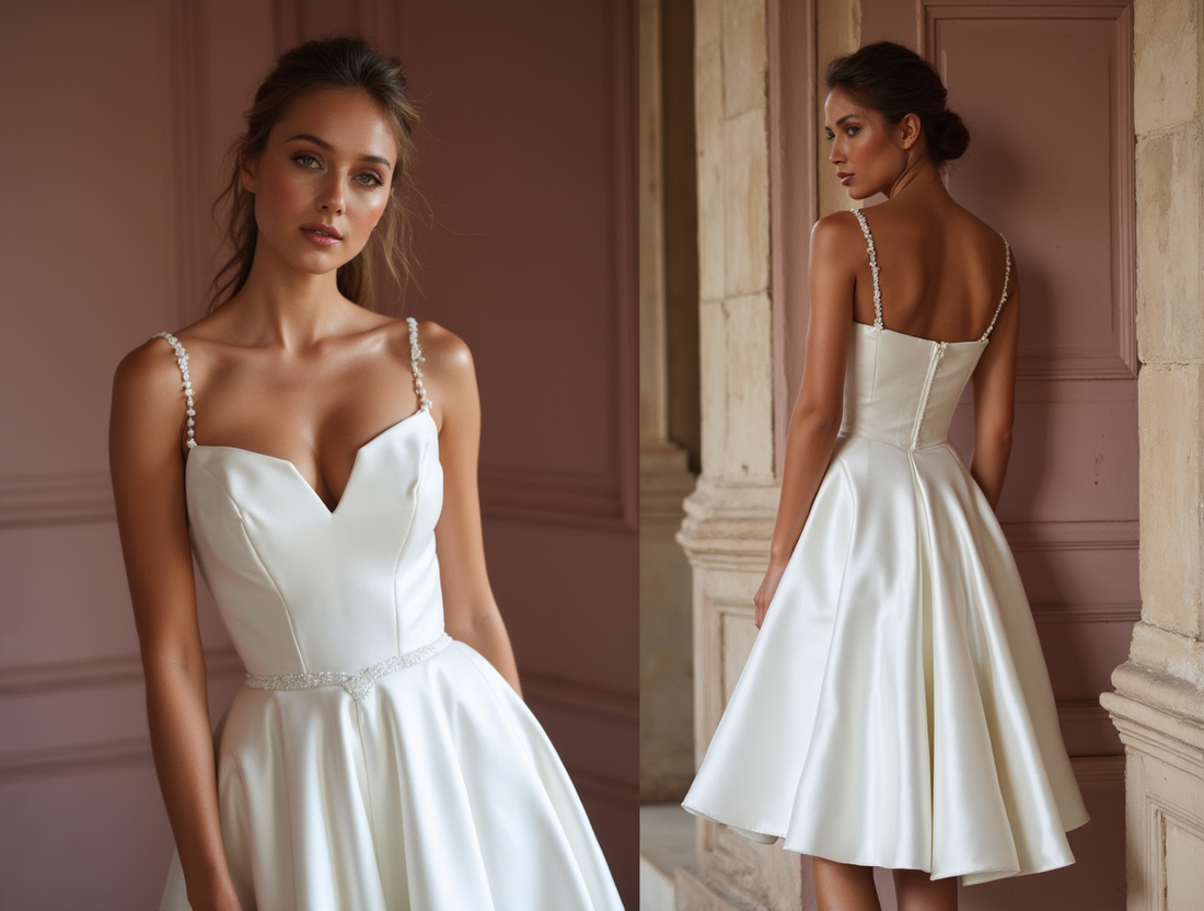 Chic Mini Short Wedding Dress with a Wrap Silhouette for a Flattering Fit