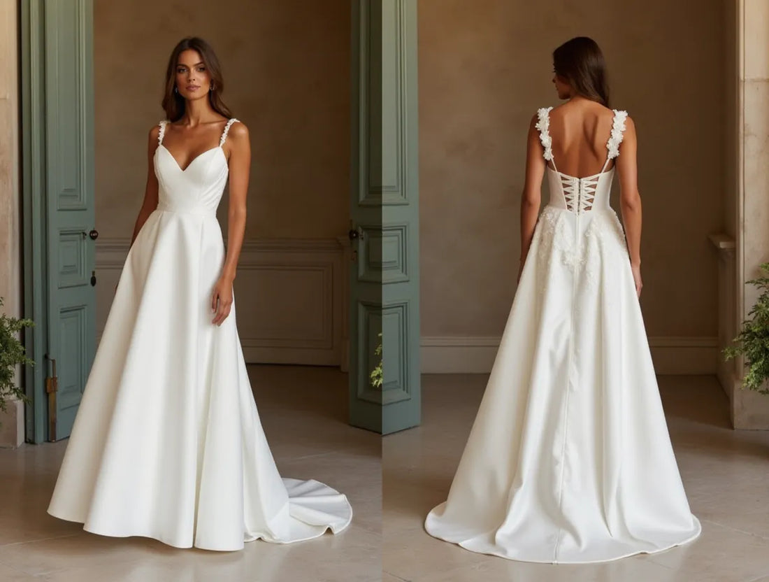 Timeless A-Line Wedding Dress with a Dramatic Off-the-Shoulder Neckline