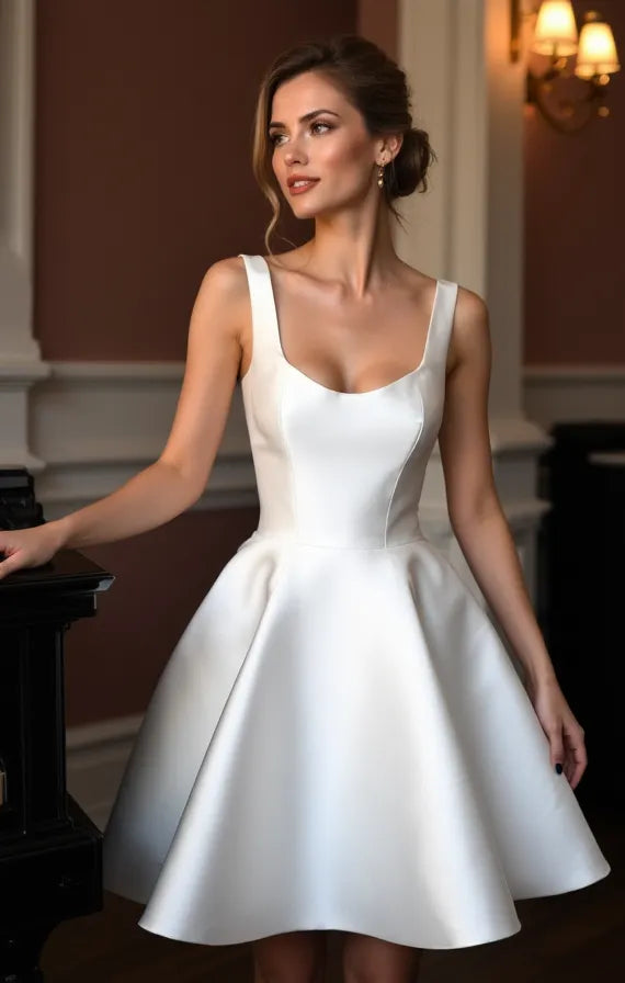 Chic Short Wedding Dress and Mini Dress with a High Neckline for a Sophisticated Style