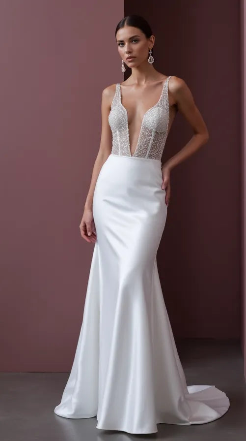 Elegant Mermaid Wedding Dress with Lace Details for a Timeless Look