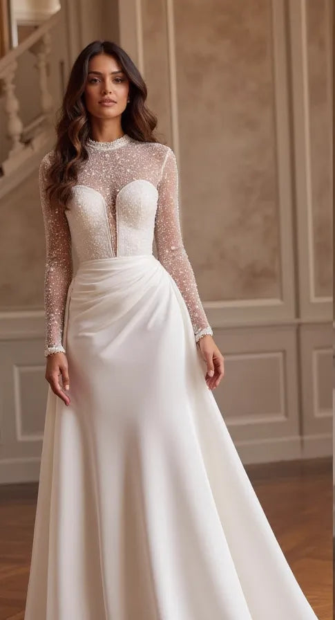 A-Line Bridal Dress with Off-the-Shoulder Sleeves for a Dreamy Look
