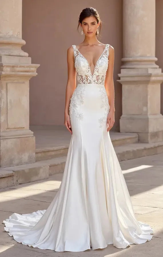 Mermaid Wedding Gown with a Deep V-Neckline for a Bold Bridal Look