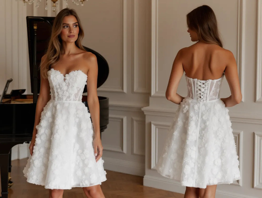 Vintage-Inspired Short Wedding Dress and Mini Dress with Lace Appliqué