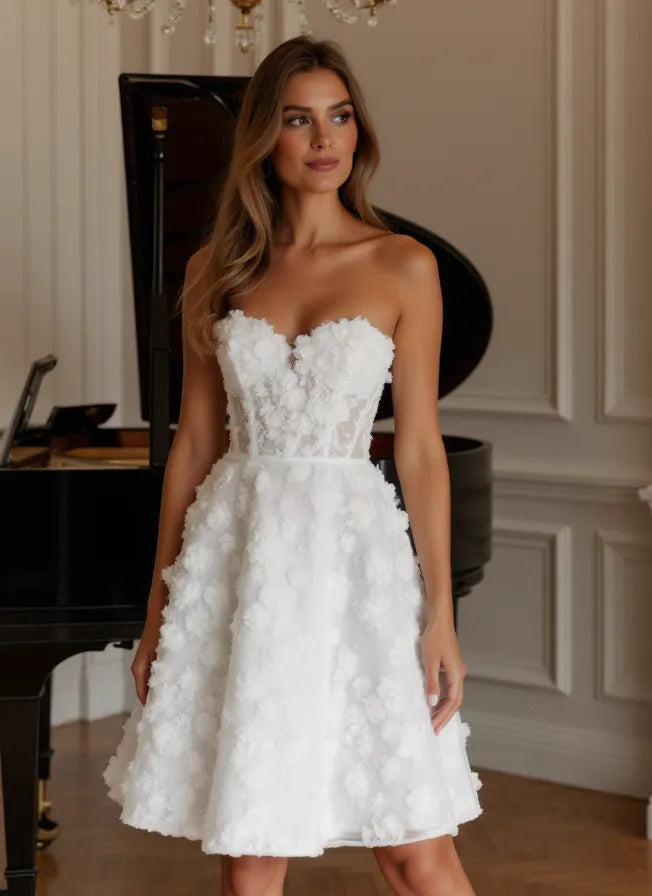 Vintage-Inspired Short Wedding Dress and Mini Dress with Lace Appliqué