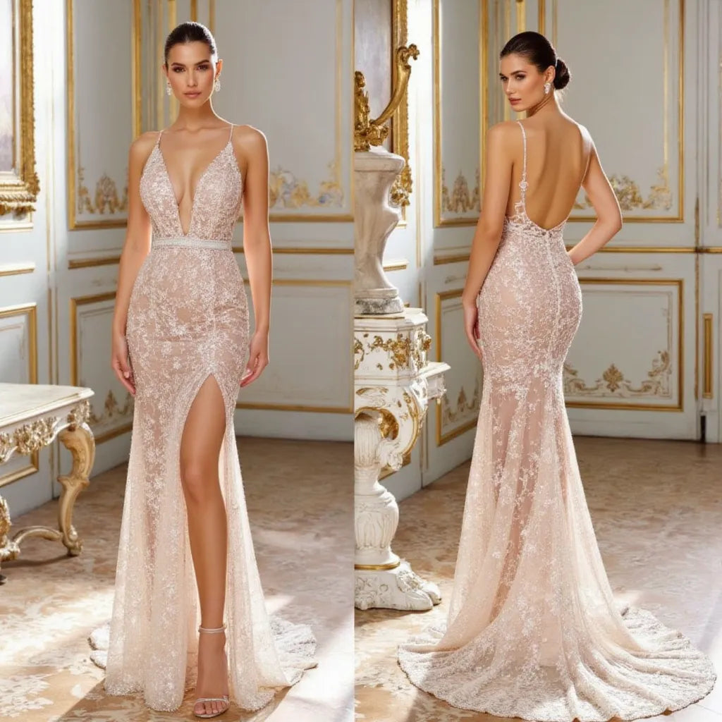 A-Line Wedding Dress with a High Slit for a Trendy and Bold Style