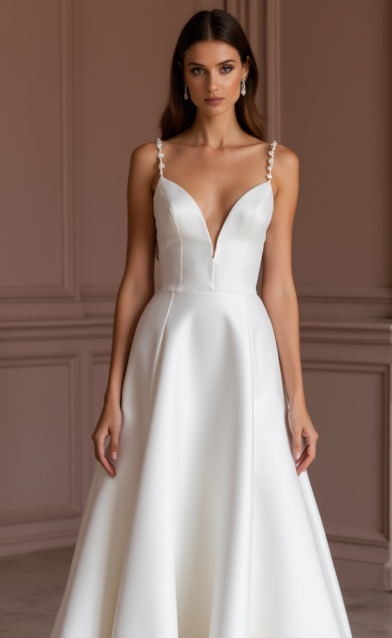 A-Line White Wedding Dress with Subtle Pleats for a Delicate Bridal Look