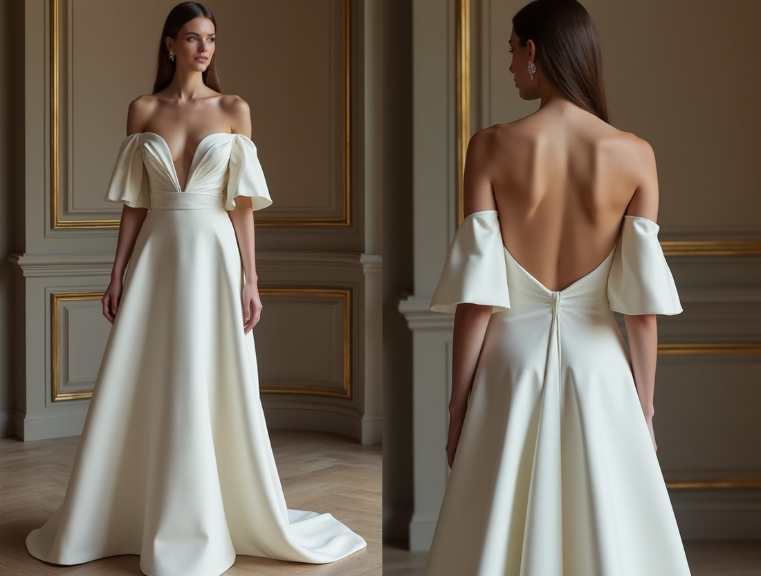 Elegant White A-Line Gown with Off-the-Shoulder Sleeves for a Romantic Touch