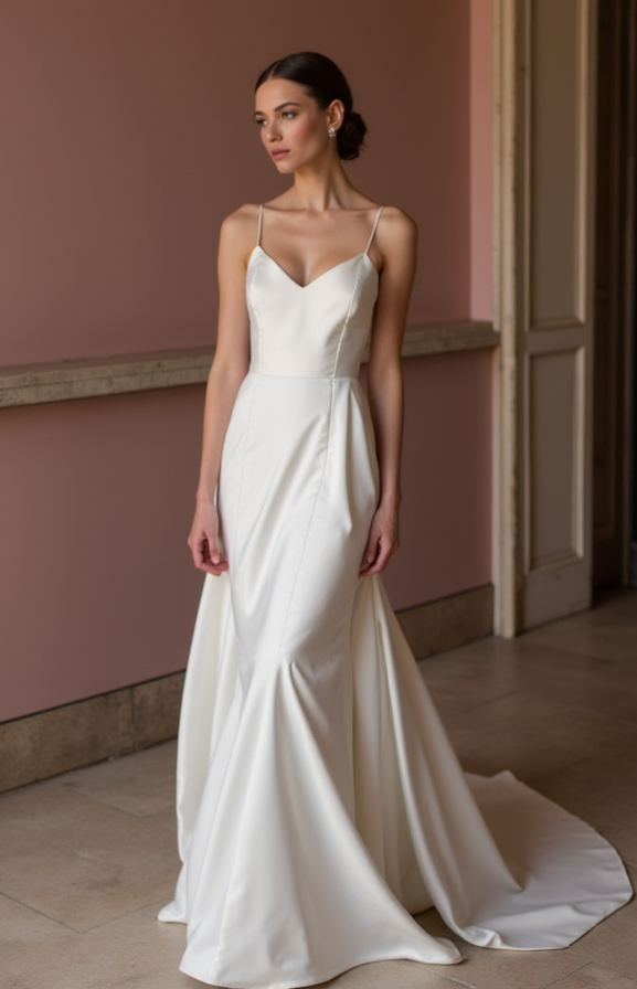 Sophisticated White A-Line Wedding Gown with a High Waist for a Slimming Effect