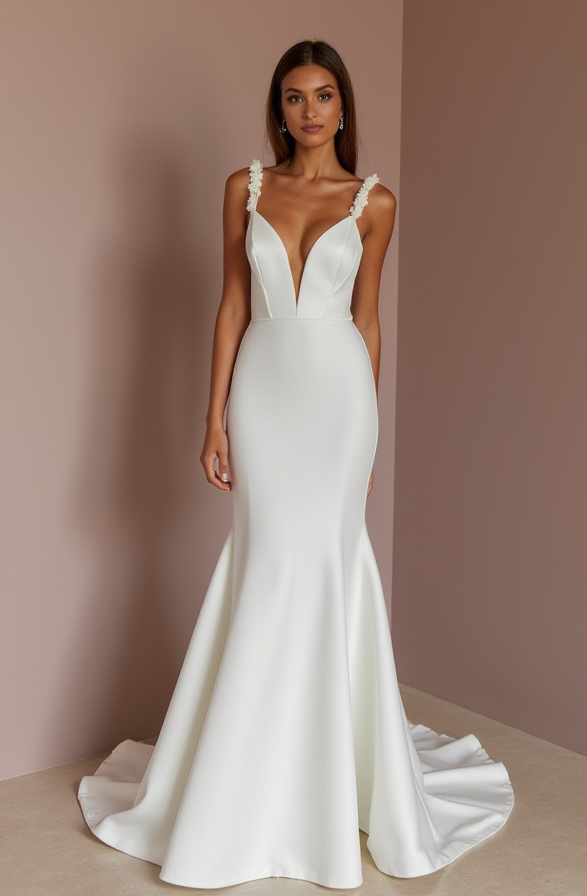 White Mermaid Wedding Dress with an Illusion Back for a Subtle Sexy Touch