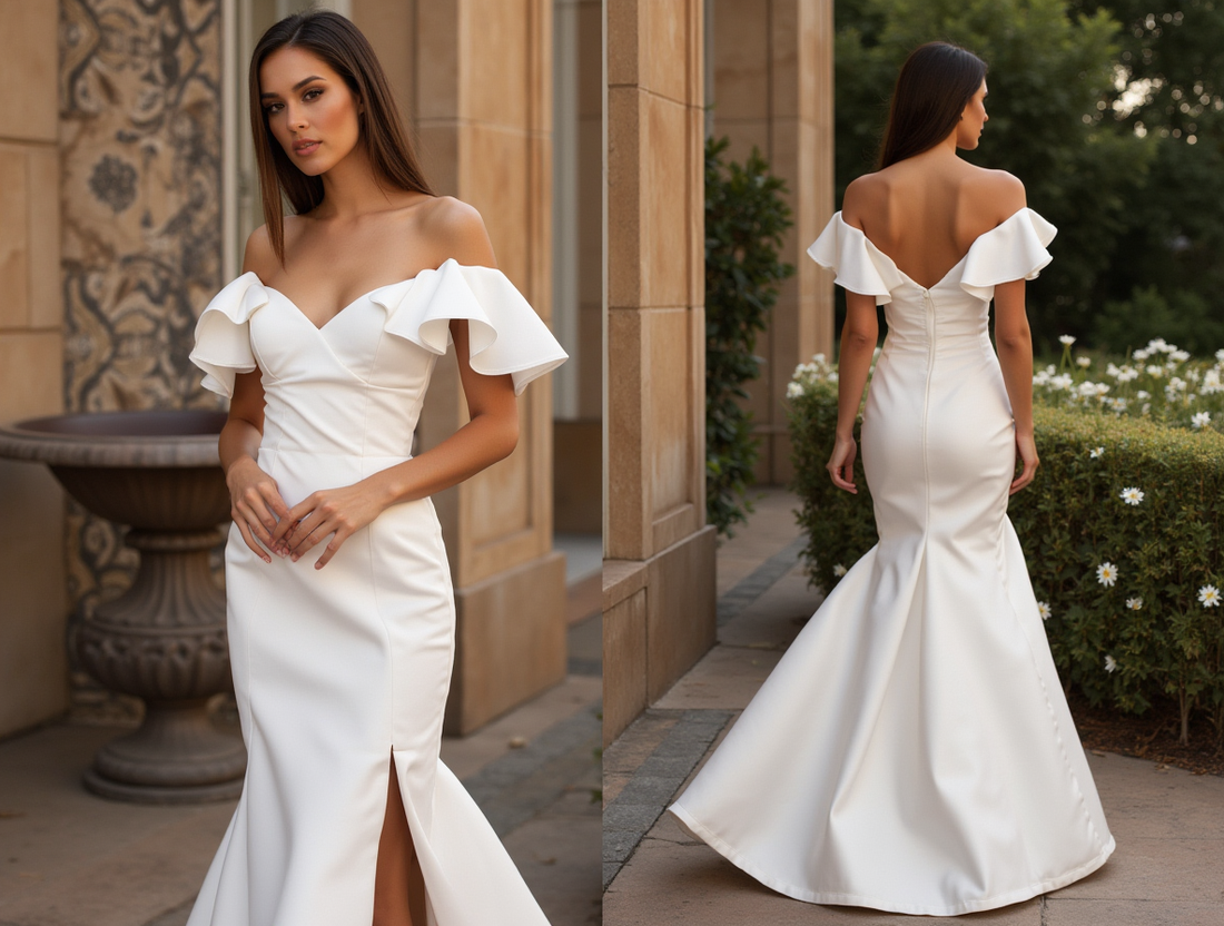 Sexy White Mermaid Wedding Dress with a Deep Cut-Out Back for a Modern Feel