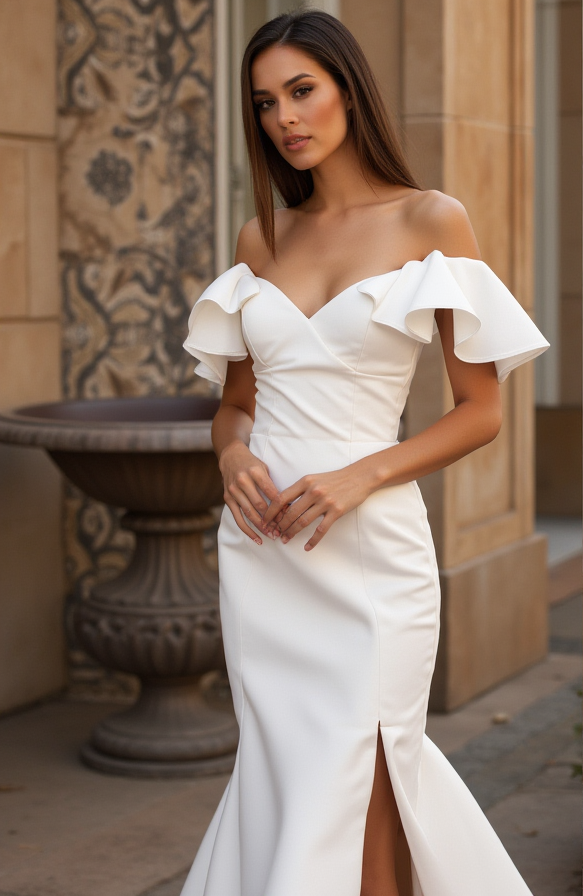 Sexy White Mermaid Wedding Dress with a Deep Cut-Out Back for a Modern Feel