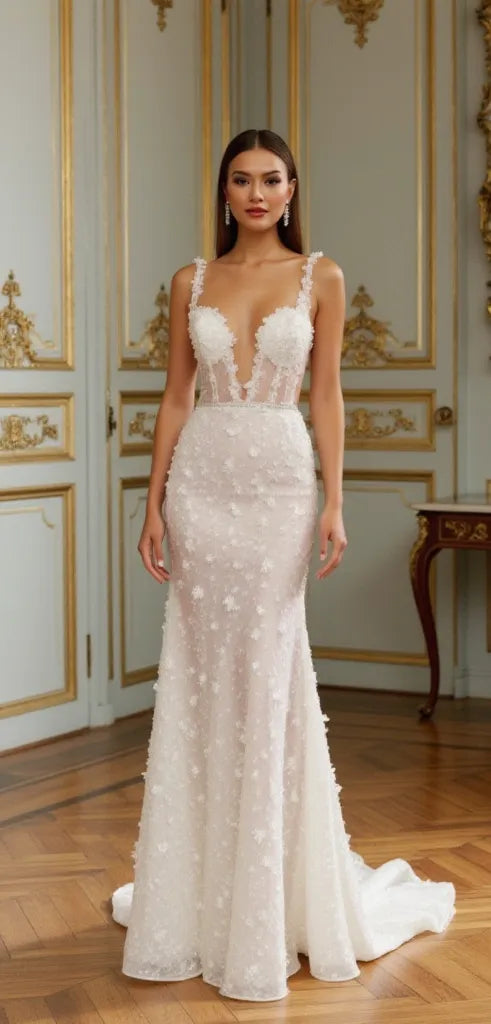 A-Line Wedding Dress with Spaghetti Straps for a Light and Airy Feel