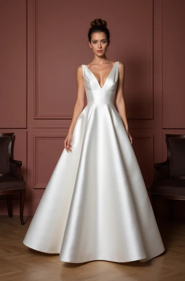 Classic A-Line Wedding Dress with a Satin Train for a Polished Look