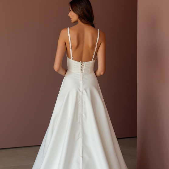 Elegant White A-Line Wedding Dress with a Square Neckline for a Clean Look