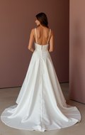 Elegant White A-Line Wedding Dress with a Square Neckline for a Clean Look