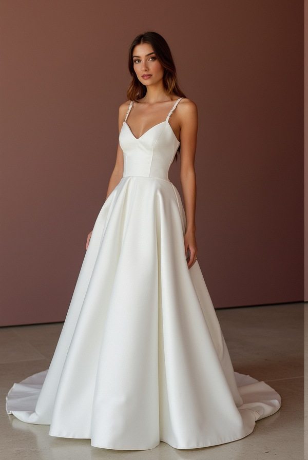 A-Line White Wedding Dress with a Structured Bodice and Flowy Skirt for Comfort