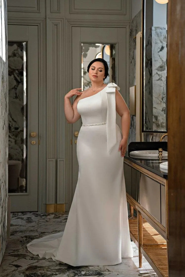 One-Shoulder Mermaid Wedding Dresses Plus Size Satin Sleeveless Bridal Gowns For Woman Exquisite Simple Vestidos De Novia Plus Size