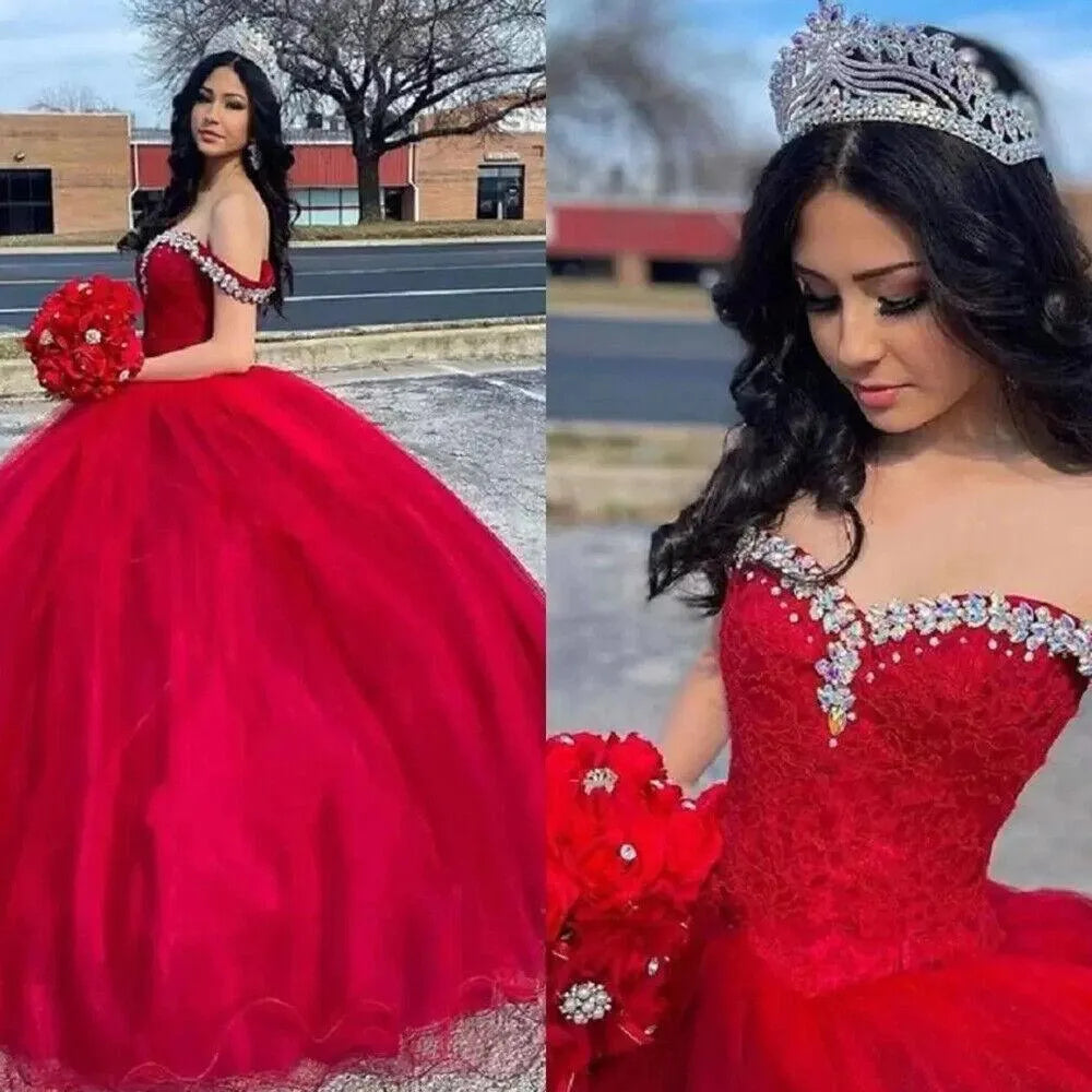 Quince Dress | Sweetheart Ball Gown Quinceanera Dresses Vestidos De 15 Anos Fashion Crystal Off-Shoulder Birthday Party Gowns