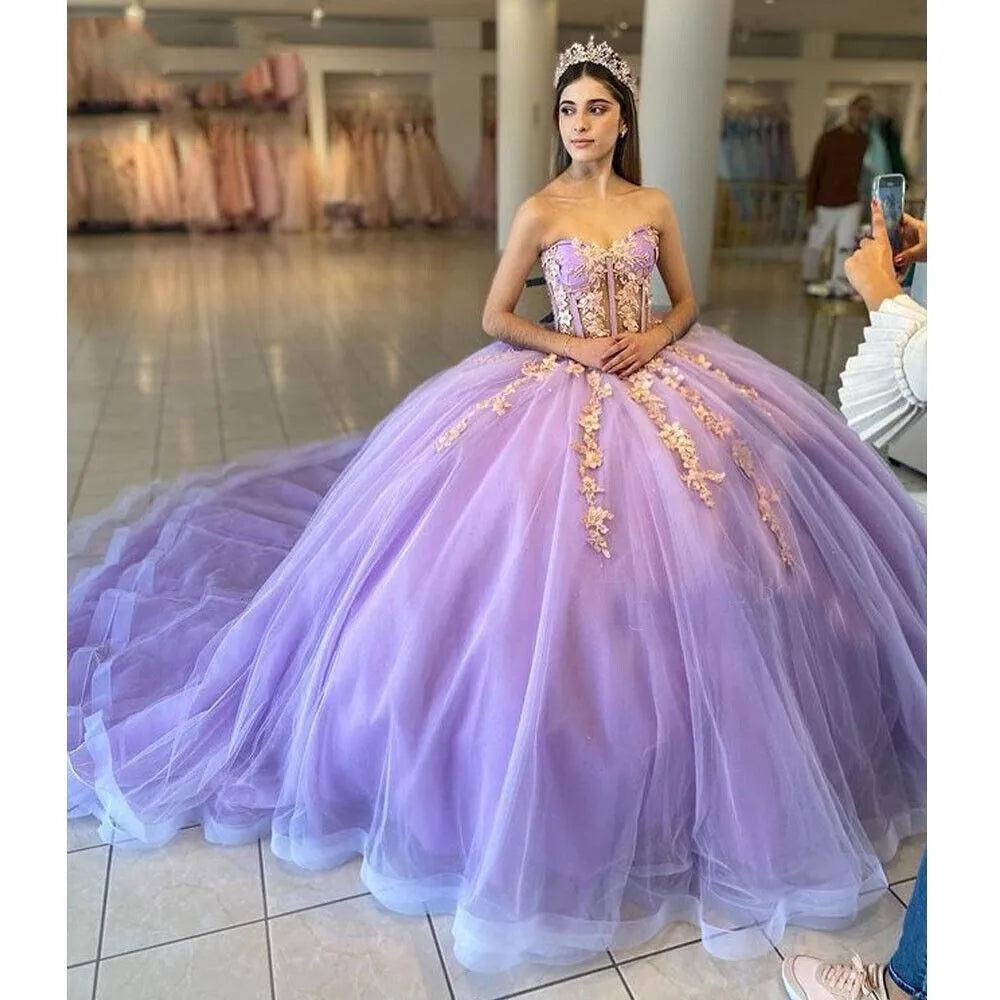 Quince Dress | Luxury Lilac Quinceanera Dresses Ball Gown Vestidos De 15 Anos Formal Birthday Party Prom Dresses Corset Back