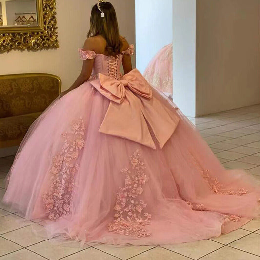 Kjære ballkjole quinceanera kjoler søt 16 sexy off-shoulder applique blonder bursdag prinsesse festkjoler hot